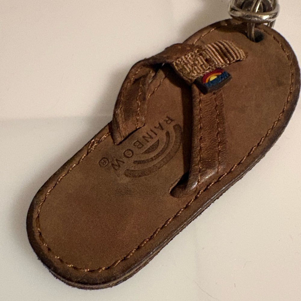 Tiny Rainbow Flip Flop Brown Leather Keychain